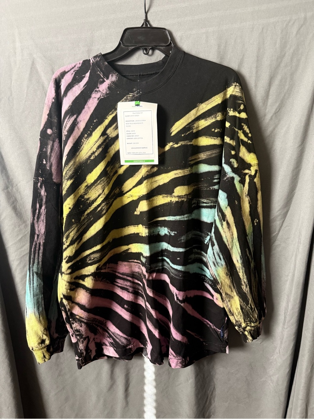 Spirit Jersey Black Tie-Dye Long Sleeve Tee with Pastel Accents